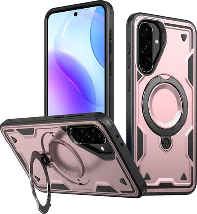 Magsafe Hoesje Geschikt voor Samsung Galaxy A56 / Galaxy A36 Hoesje Rose Goud - Armor Hoesje met Met Draaibare Ring Houder