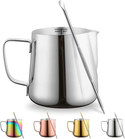 RVS Melkopschuimkan 350ml voor Cappuccino en Latte Art met Decoratiepen en Stoomfunctie