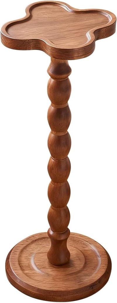 Ronde bijzettafel - Dranktafel salontafel - Kleine ruimtes - Vintage klaverblad design - 60 cm hoog - Bruin