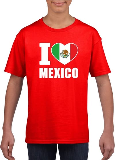 Rood I love Mexico supporter shirt kinderen - Mexicaans shirt jongens en meisjes 110/116