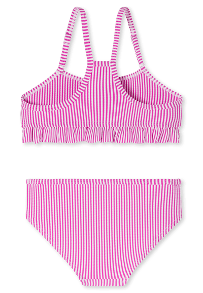 Bikini met seersucker-strepen en ruches, fuchsia - aquablauw 92