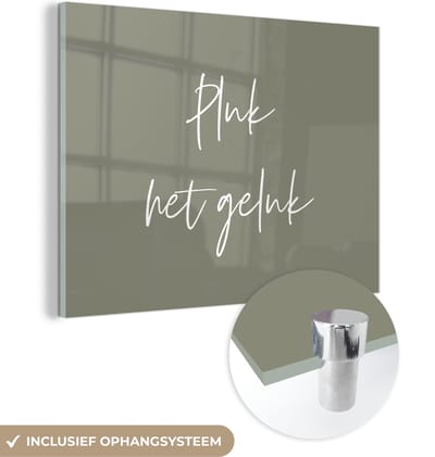 MuchoWow® Glasschilderij 160x120 cm - Schilderij acrylglas - Tekst - Geluk - Pluk het geluk - Quotes - Foto op glas - Schilderijen
