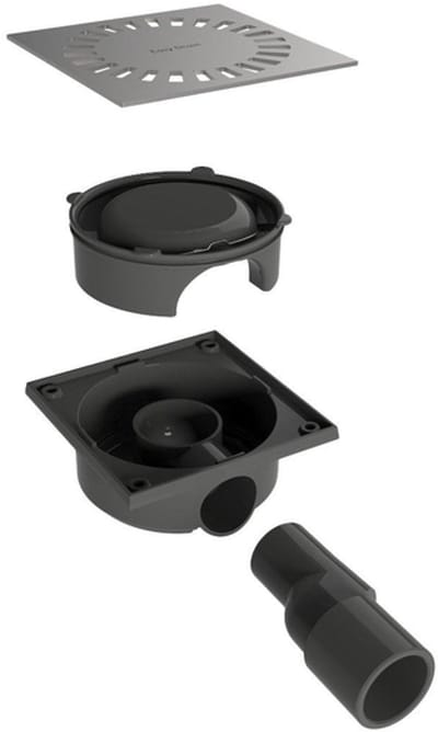 Easy Drain Aqua Compact vloerput met ABS sifonhuis RVS rooster en zijuitlaat 15x15cm inbouwdiepte 60mm incl. verstelb. uitloop Ø50/Ø40m