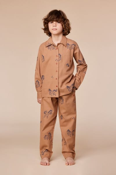 Woody Jongens-Heren pyjama bruine pony print - maat L