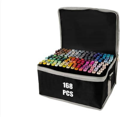 Alcohol Markers 168 Stuks - Stiften - Twinmarkers - Dubbelzijdige Tekenset met Schoudertas - Hobby & Professionele Set - Kleuren voor kinderen en volwassenen - Multicolor