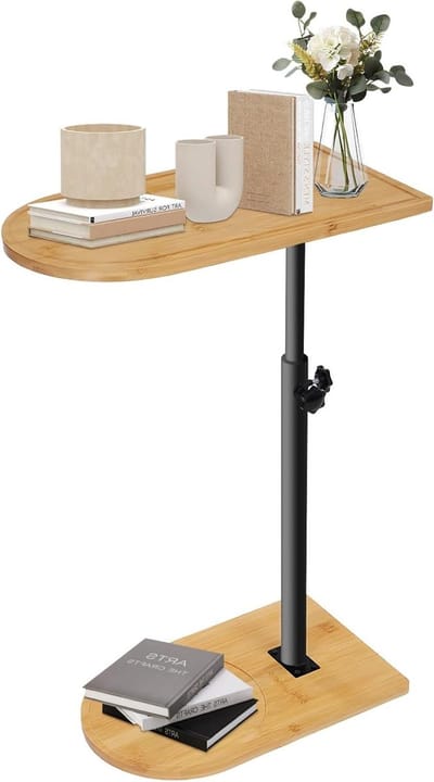 Bijzettafel C-vorm - Kleine salontafel - Veelzijdig gebruik - In hoogte verstelbaar - 42-77 cm hoogte - Natuurlijk en zwart