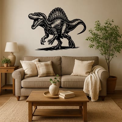 BR2Laser Spinosaurus – Wanddecoratie – Lasergesneden Hout – Dinokunst – 75 cm breed
