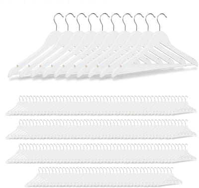 200x kledinghanger hout - broekhanger - klerenhanger - draaibare haak - wit