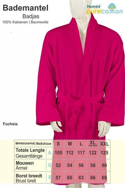 Homéé® Badjas Shawlkraag Fuchsia 400g. p/m2 badstof 100% Katoenen - L - (Valt groot uit)