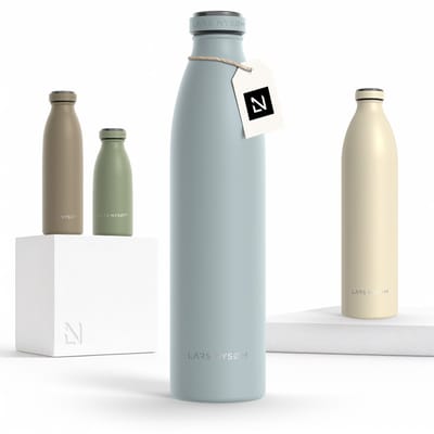 LARS NYSØM Ren Roestvrijstalen drinkfles 1000ml - BPA-vrije geïsoleerde waterfles - voorSport, Fiets, Volwassene, Kids (Sky Blue)