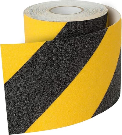 Zelfklevende Antislip Veiligheidstape met "Let op uw Stap" - Hoge Grip en Traction, Geschikt voor Binnen en Buiten, 5cm x 10m, Zwart en Geel, Ideaal voor Trappen en Looproutes