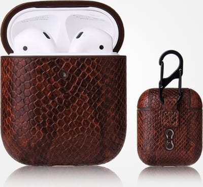AirPods hoesjes van By Qubix - AirPods 1/2 hoesje PU Leer Slangenleer - Bruin Airpods Case Hoesje voor Airpods Airpods 1 Airpods 2 Hoes