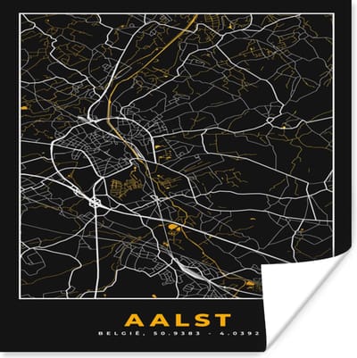 Poster Aalst - Goud - Stadskaart - Plattegrond - Kaart - 100x100 cm XXL