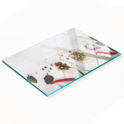 Glazen snijplank met afbeelding van groenten en kruiden, 80x52 cm
