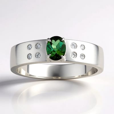 Cavill - Zilveren ring - 925 Sterling Zilver Geplatineerd - Groene Benedito Toermalijn 0,4 ct Ovaal - Elegante ring met 8 Zirkonia 0,09 ct