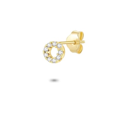 Twice As Nice Oorbel per stuk in 18kt verguld zilver, cirkel, zirkonia