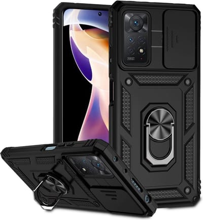 Coverup Hoesje - Geschikt voor Xiaomi Redmi Note 11 Pro 5G Hoesje - Coverup Ring Kickstand Back Cover - Zwart