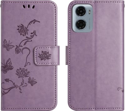 Coverup Hoesje - Geschikt voor Motorola Moto G05 / E15 Hoesje - Coverup Bloemen & Vlinders Book Case - Lila