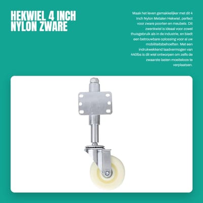Dailygoods- Hekrol 4 Inch - Zware Nylon Metalen Hekwiel - Veerbelast Ontwerp - 440lbs Laadvermogen - Schokbestendig - Geschikt voor Poorten - Poortwiel