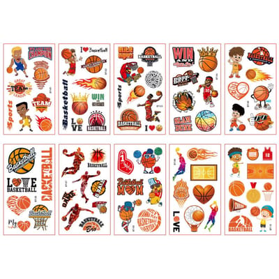 10 Vellen set Kinderen Tijdelijke Tattoo Sticker Voetbal Basketbal Honkbal Ontwerp Sport Waterdicht Nep Tattoo Stickers gray