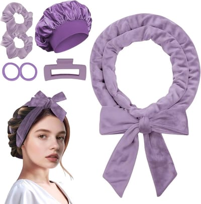 Set voor Hittevrije Krullen, Krulstaaf met Slaapmuts, Clips en Haarbanden voor Lang Haar, Perfect voor Gezonde Krullen