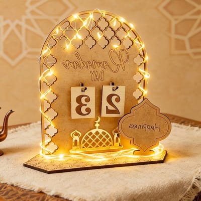 Houten Ramadan Kalender met LED Sfeerverlichting, Adventskalender voor Kinderen, DIY Decoratie voor Eid en 30 Dagen Aftellen tot Ramadan Feest