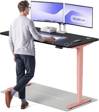 Desktronic HomePro Zit-sta Bureau Elektrisch In Hoogte Verstelbaar, 160x80 cm Roze/Zwart, Stille Dubbele Motor, Hoogte 62-126cm