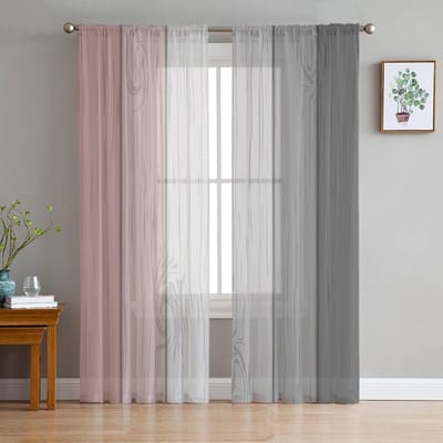 Vintage Roze Grijs Verloop Houtnerf Transparante Gordijnen voor Woonkamer Decoratie Raamgordijnen Keuken Tule Voile Gordijnen W135 x H137cm x1