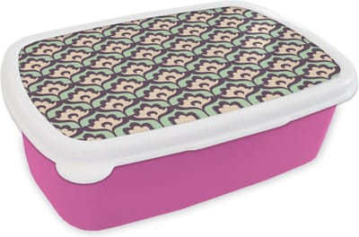 Broodtrommel Roze - Lunchbox Patroon - Retro - Bloemen - Brooddoos 18x12x6 cm - Brood lunch box - Broodtrommels voor kinderen en volwassenen