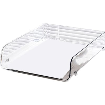 Boîte de rangement de papier A4 empilable en plastique à grande ouverture, organisateur de fichiers de bureau à une seule couche pour le bureau Transparent 26.5x33x7.5cm/10.4x13.0x3.0in