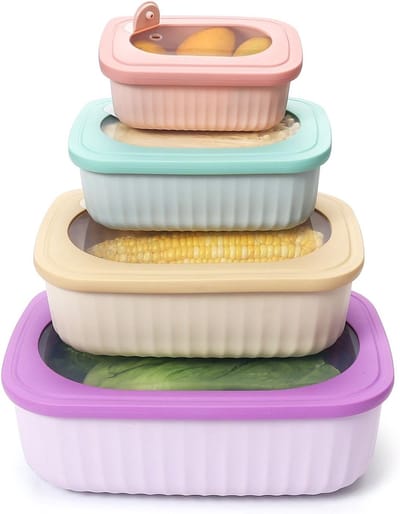 Set van 4 plastic voedselopslagcontainers met deksels, luchtdichte kook- en bewaar mengkomset, BPA-vrije plastic kom met deksels voor vriezer, magnetron, vaatwasserbestendig (rechthoekig)