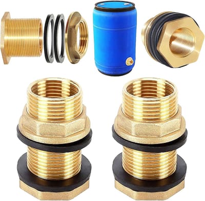 2 Stuks Messing Regenton Aansluiting, Schroefverbinding, Vat Schroefverbinding, Regentondoorvoer, Met 1/2 Inch Buitendraad x 3/8 Inch Binnendraad, Voor Kranen, Emmers en Watertanks(Geel)