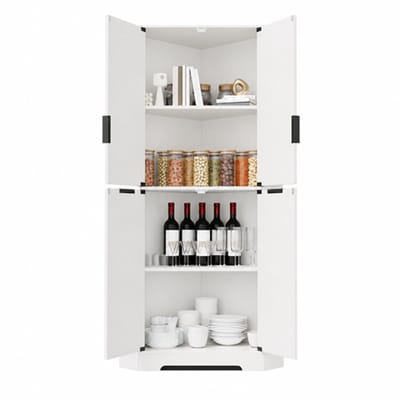 Hoekkast Met 4 Deuren - Witte MDF Hoekkast - Verstelbare Legplanken - Gesloten Opbergruimte - 60 x 60 x 172 cm - Woonkamer
