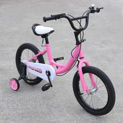 Kinderfiets - Loopfiets met steunwielen - Leren fietsen - Dubbele remtechnologie - 16 inch - Roze