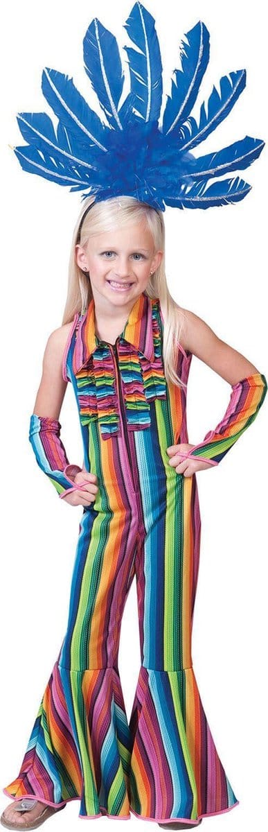 Funny Fashion - Hippie Kostuum - Ibiza Hippie Jumpsuit - Meisje - Multicolor - Maat 164 - Carnavalskleding - Verkleedkleding
