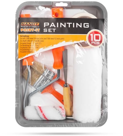 Verfset 10-Delig – Compleet Schilderset Met Verfrollers, Kwasten, Verfbak, Afdekfolie, Spatel En Afplaktape – Voor Muren, Plafonds, Hout En Detailwerk [11180E]