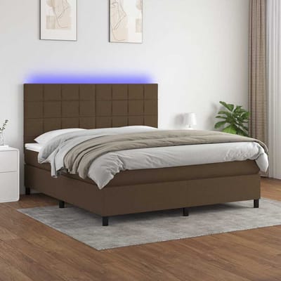 vidaXL - Boxspring - met - matras - en - LED - stof - donkerbruin - 160x200 - cm