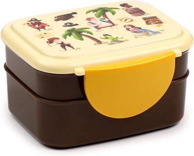 Bentobox/Lunchbox - Jolly Rogers Piraten - Beige&Geel&Bruin - Bestek - 9x15,5x14cm