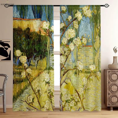 Klassiek Olieverfschilderij 3D Patroon Print Gordijn Studie Studio Woonruimte Slaapkamerruimte Decoratief Gordijn Polyestervezel W50xH140(CM)x2PCS&Rod pocket
