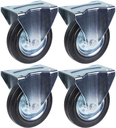160 mm (6 inch) rubberen zwenkwiel, vast, met een draagvermogen van 600 kg, set van 4