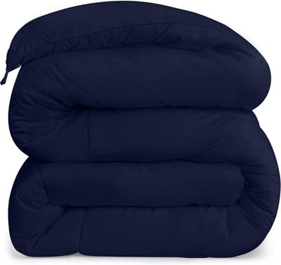 Famanu - Dekbed voor het hele seizoen, 250 g/m², zacht dons, alternatief dekbed – pluche gesiliconiseerd vezelvulling dekbedovertrek – gestikt in een doos (Tweepersoons (1 of 2 aparte bedden, marineblauw)