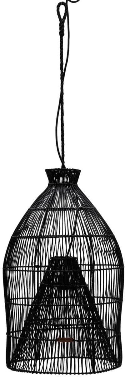 Riviera Maison Hanglamp - Rustic Rattan Fishing Basket Hanglampen Eetkamer - Zwart