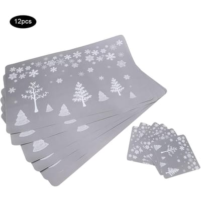 12 pièces Noël Imprimé Boissons Tasse à Thé Napperons Dessous de Verre Placement Théière Napperon Décoration