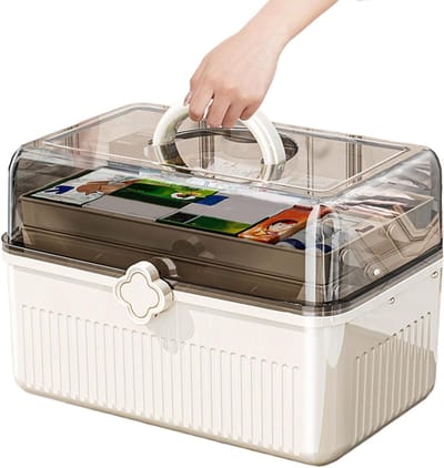 Medicijndoos Transparant Met Deksel En Handvat - 30×20×21.5cm - Grote Pilhouder Voor Thuis En Kamperen - Medicatie Organizer