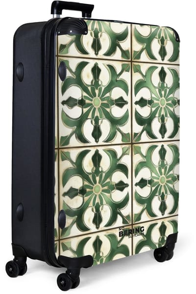 NoBoringSuitcases.com® - Koffer groot - Reiskoffer lichtgewicht - Groen bloemmotief op keramische tegels - Rolkoffer met 4 wielen - Grote trolley XL - 98 liter bagage