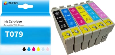 INKFIND T079 multipack 6 stuks T0791 T0792 T0793 T0794 T0795 T0796 Espon791 Epson 792 Epson T0791 793 794 795 796 geschikt voor Stylus Photo 1400 1500W P50 PX650 PX660 PX700W PX710FW PX720WD