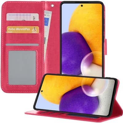 Hoesje - Geschikt voor Samsung Galaxy A72 5G - Luxe Bookcase - Walletcase Hoes - Portemonnee - Cover - Telefoonhoes - Donkerroze