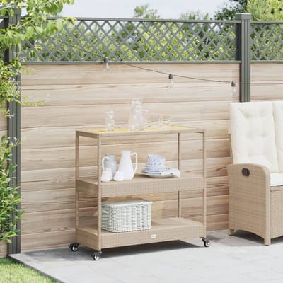 vidaXL - Keukentrolley - 3-laags - poly - rattan - en - massief - acaciahout - beige