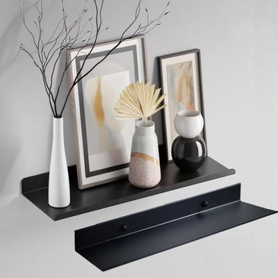 Wandplanken set van 2, metalen zwevende boekenkasten van 30 cm breed voor woonkamer, keuken en slaapkamer, stijlvolle woondecoratie in zwart