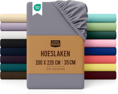 Hoeslaken 200x220 cm – Extra Diepe Hoeken 35 cm, Zacht Microvezel, OEKO-TEX Gecertificeerd, Kreuk- & Krimpbestendig, Grijs